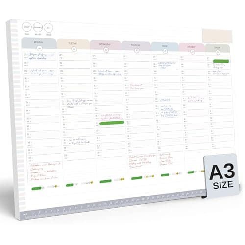 Image of A3 Large Weekly Planner Pad – 7am to 8pm Timeslots for Precise Planning - To Do List Notepad Organiser – Day and Weekly Desk Planner for Productivity – 40 Thick Sheets, 30x40cm