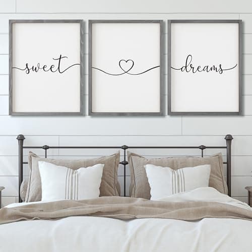Image of Set of 3 Framed Farmhouse Sweet Dreams Sign 11x14” Above Bed Wall Decor for Bedroom Decor Wall Art Wood Signs (11"x14", Gray)