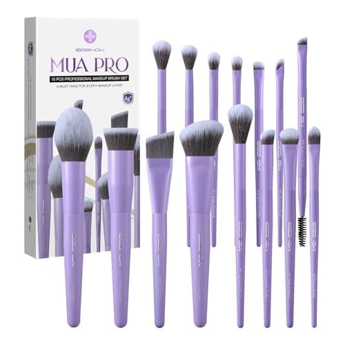 Image of EIGSHOW Makeup Brush Set,15 Piece MUA PRO Series Professional Makeup Brushes with Silver Ion Infused Bristles for Foundation,Powder,Blush,Concealer,Eyeliner–Travel Friendly Gift Set(Violet)