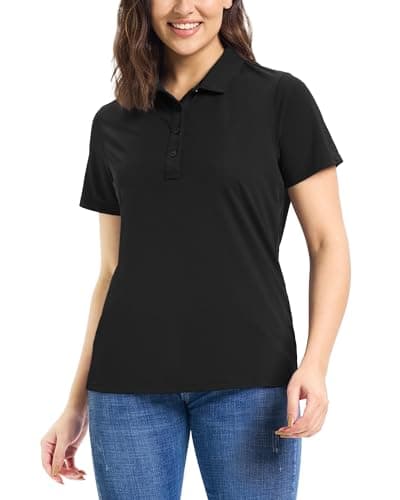 Image of 33,000ft Women's Polo Shirt Short Sleeve Breathable Golf Polo Moisture Wicking Polos Ladies Quick Dry Polos Outdoor Sports Athletic Tennis Performance Stretch T-Shirt for Work Casual Black M