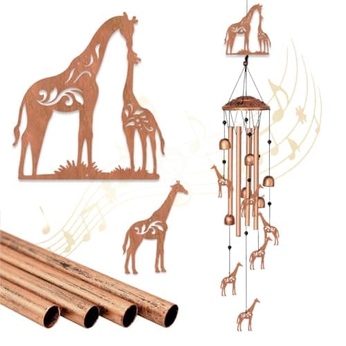 Image of ORIGACH Giraffe Wind Chimes for Outside Giraffe Memorial Gifts Metal Windchimes Indoor Outdoor Home Decor for Garden, Lawn, Patio, Porch, Yard