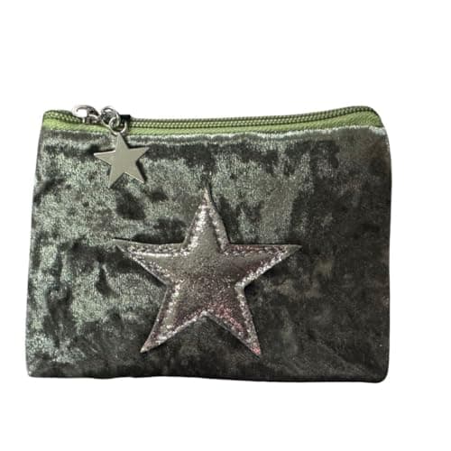 Image of Velvet Star Coin Purse – Soft Touch Mini Wallet with Sparkly Star & Star Zip Pull – Compact 15 × 11 × 1 cm (Green)