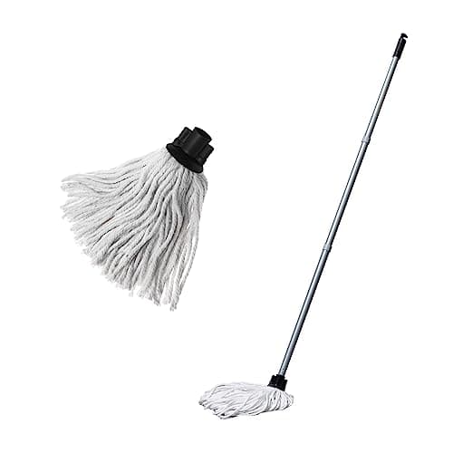 Image of Addis Cotton Mop Made from Recycled Cotton with 3 Piece Handle and Extra replacement Mop Head, Metallic and Grey. Easy To Assemble