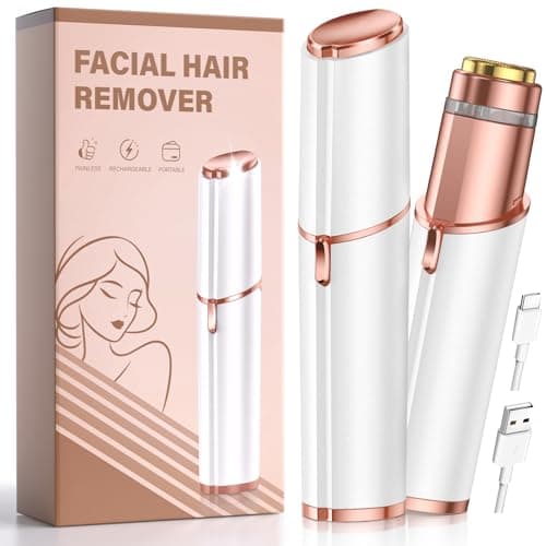 Image of Facial Hair Remover for Women Face: Painless Rechargeable Electric Hair Removal Device for Upper Lips/Chin/Peach Fuzz- USB Portable/Travel (White)