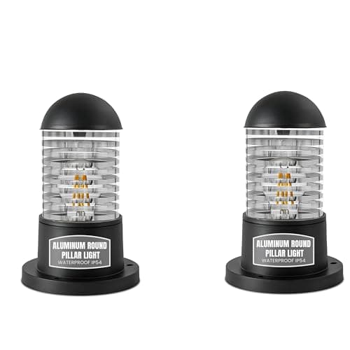 Image of 2 Pack Outdoor Aluminium Round Pillar Light IP54 Waterproof Garden Post Lamp, Modern Bollard Light with Clear Shade, E27 LED Bulb Compatible, Exterior Pathway Deck Lighting Fixture – Black