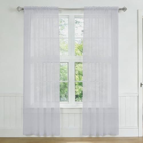Image of NAKIHOUSE Voile Curtain, 2 Panels Net Curtains for Windows 84 Drop, Elegant Slot Top Sheer Curtains, Light Filtering Silver Grey Voile Curtains for Living Room, Breathable & Graceful Window Drapes
