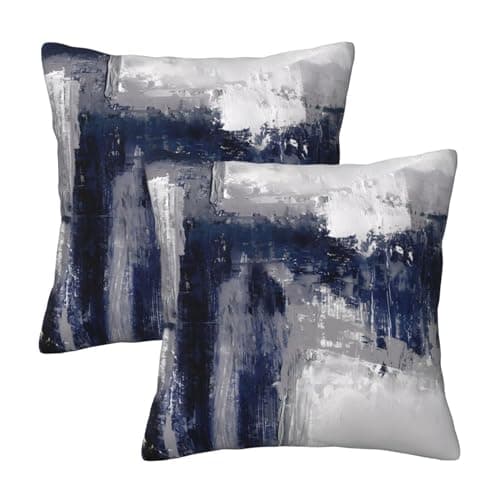 Image of QUALKNOY Set of 2 Velvet Navy Blue Cushion Covers 45 x 45 cm Modern Art Abstract Throw Pillow Case 18"x18" for Living Room Sofa Bed Outdoor Garden Home Decor Pillowcases