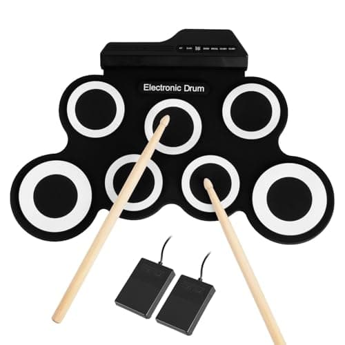Image of Gr8 Home Electronic Roll Up Drum Set Kit Toy Folding Foldable Digital Mat With 7 Pads Portable Beginners 2 Paddles Sticks Musical Xmas Gift