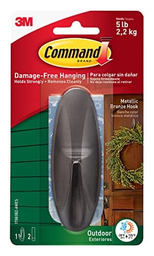 Image of Command Large Designer Metallic Bronze Hook with Adhesive Strips - for Hanging Outdoor Wreaths, Signs and Other Heavy Items Securely and Damage Free
