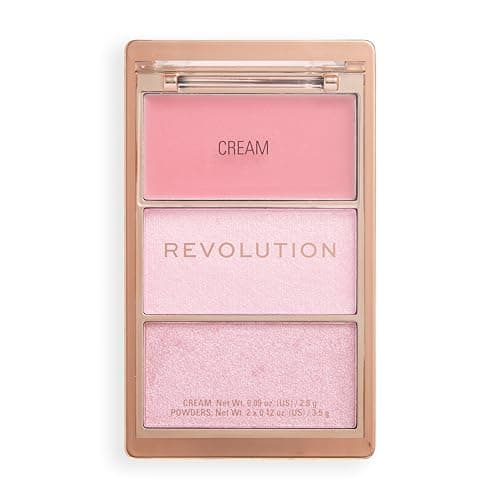 Image of Revolution Highlight Icon Palette, Trio of Cream, Powder and Shimmer, Buildable Pigment to Highlight with Ease, Pink Posse, 2.8g