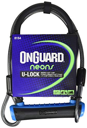 Image of OnGuard Neon Series 8154 STD D-Lock, 230mm, 11mm Diameter Shackle, Includes 120cmx10mm Looped Cable, Blue