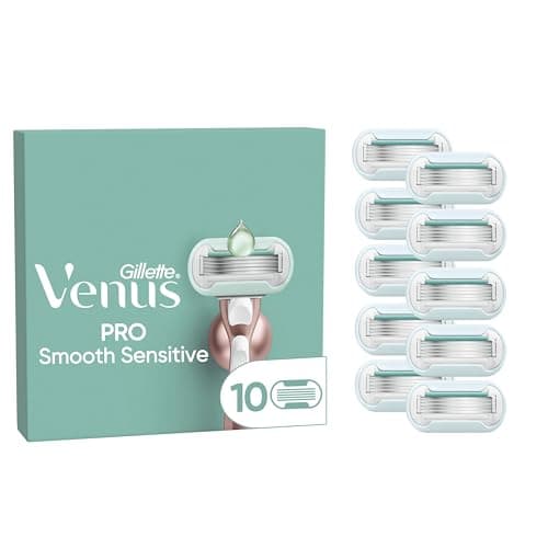 Image of Gillette Venus Pro Smooth Sensitive Women’s Razor Blade Refills, Pack of 10, 5 Blade System, Long Lasting Shave, SkinCushion Technology, Aloe Vera Comfort, Dermatologically Tested for Sensitive Skin
