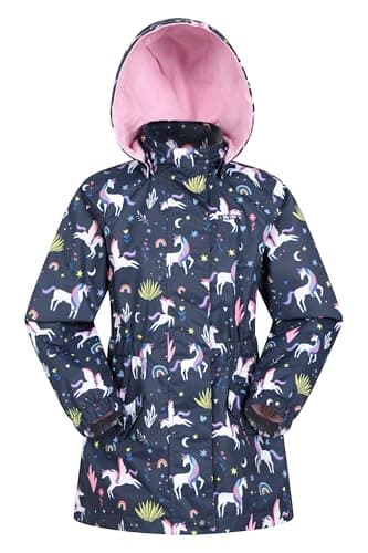 Image of Mountain Warehouse Dale Kids Lightweight Waterproof Jacket - Fleece Lined Girls & Boys Rain Coat, Breathable, Adjustable Cuffs - For Spring Summer & Outdoors Navy Kids Size 9-10 Years
