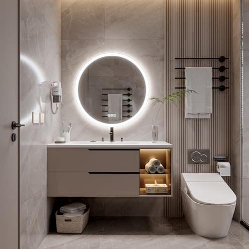 Image of luminorcrest 60 cm Round LED Mirror,Bathroom Mirror with Light,Anti- Fog,Tempered glass,3 Colors Dimmable,Front and Backlit,CRI90+,Touch Button,Horizontal/Vertical