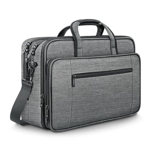 Image of Mancro Laptop Messenger Shoulder Handbag 17 Inch, Large Laptop Bag Expandable with 2 Compartments for Men, Waterproof Business Travel Work Messenger Bag Briefcase for 17 inch Notebook Computer,Grey