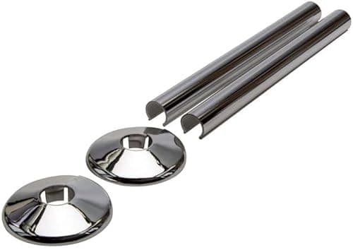 Image of Chrome Radiator Pipe Covers SnapFit 2 Pack 200mm Long for 15mm Pipe Central Heating Clip On Covers Snappit