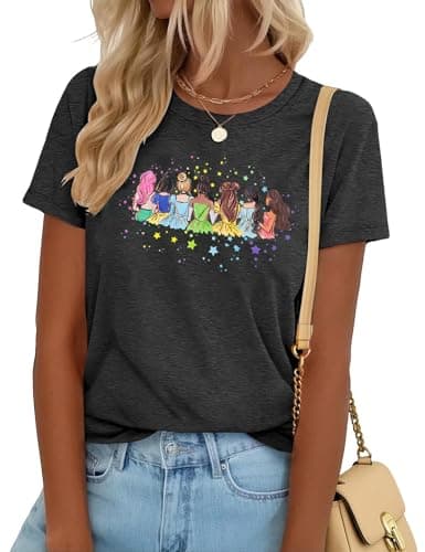 Image of Magic Kingdom Shirts Castle T Shirts for Women Princess Castle Shirt Funny Vacation Trip Tee Casual Holiday Top, B_dark Grey, XXL