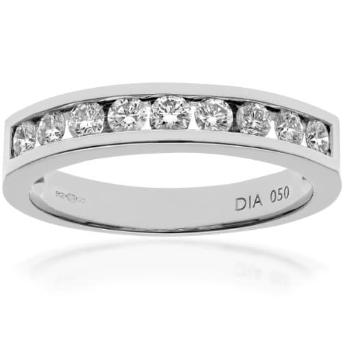 Image of Naava Women's Platinum Channel Set Half Eternity Ring, IJ/I Certified Diamonds, Round Brilliant, 0.50ct