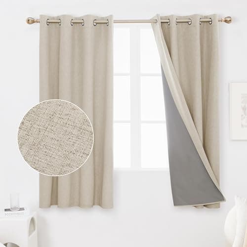 Image of Deconovo Full Blackout Curtains Thermal Insulated Energy Efficiency Eyelet Bedroom Blackout Curtains with Coating Back Layer 46 x 54 Inch Light Linen 1 Pair