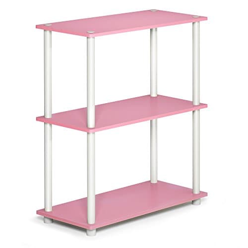 Image of Furinno TURN-N-TUBE Storage Shelves, 3-Tier Book Shelf, Corner Shelf, Toolless Open Shelves, for Organization and Storage, Living Room, Garage, Home Office, Pink
