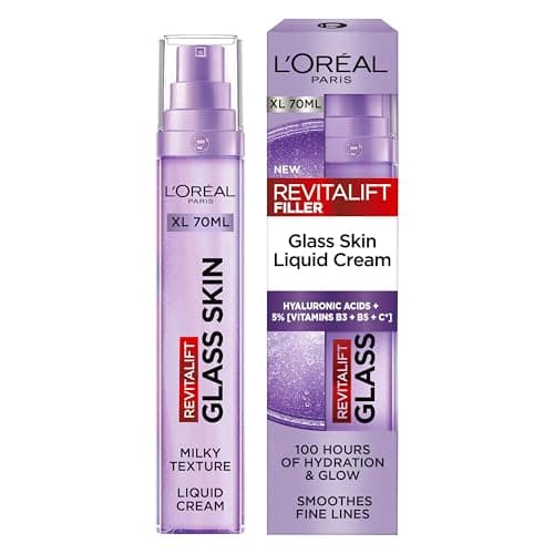 Image of L'Oreal Paris Revitalift Filler Glass Skin Liquid Cream - Larger Size - Hybrid Milky Serum + Moisturiser, Korean-Skincare Inspired, Glass Skin Glow with 100 hours Hydration [Hyaluronic Acid], 70ml