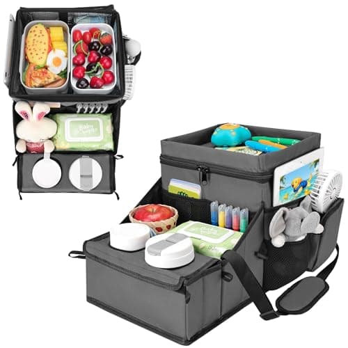 Image of INFANZIA Car Seat Organizer, Backseat Van Organizer with Cup Holders for Car Front Passenger and Back Seat, Carseat Storages with Cooler Compartment for Kids and Adults for Toy, Snacks (Gray)