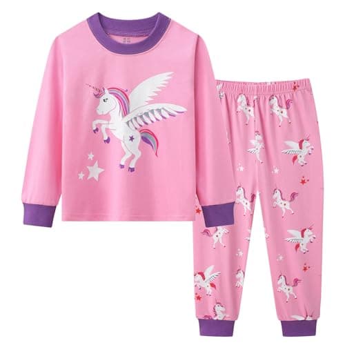 Image of Smazero Little Girls Unicorn Pyjamas Sets Cotton Long Sleeved Pajamas Christmas Pjs for Kids 3-8 Years Sleepwear