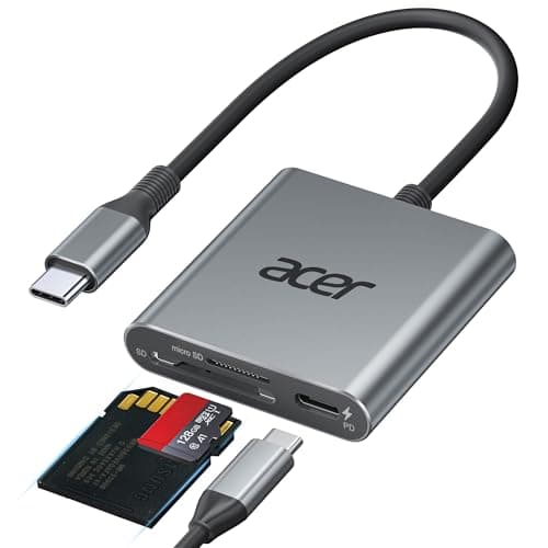 Image of Acer UHS-II USB C SD Card Reader with 100W PD Port, 3-in-1 Type-C SD 4.0 Memory Card Reader Adapter for MicroSD SDXC SDHC MMC RS-MMC UHS-II & UHS-I Cards for iPhone 15, Macbook, Tablet, Cameras (Grey)