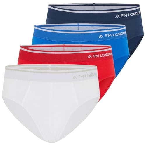 Image of FM London Mens (4-pack) Bamboo Briefs, Blue, Red, White, S UK