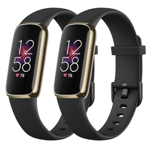 Image of Demark Pack 2 Straps for Fitbit Luxe Strap for Women Men, 2 Pack Soft Silicone Adjustable Sport Replacement Wrist Bands for Fitbit Luxe Only (Black+Black, Small)