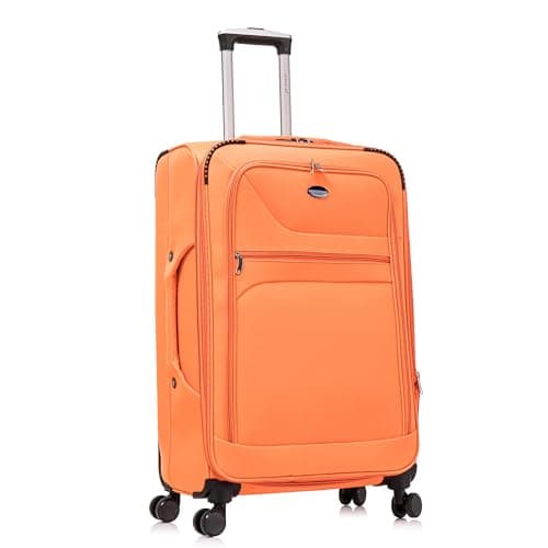 Image of Aerostar Large 29” Lightweight Softshell Expandable Suitcase, Integrated Combination Lock, 4 Wheels Check in Luggage for 23kg (Orange, 112 litres)