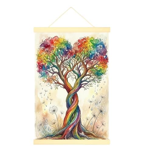 Image of Tree Canvas Hanging Poster Wall Art, Nature Fanciful Rainbow Flowers Spring Multicolor Art Prints Wall Pictures Bedroom Living Room Office Decor 20x28 Inches