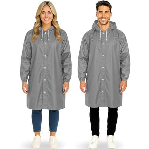 Image of REDSTAR 2 Pack of Rain Ponchos - Long Rain Poncho Waterproof Adult Raincoats with Hood - Reusable Rain Coats for Women or Rain Coats for Men -Packable Rain Jacket for Festival Accessories (Grey)