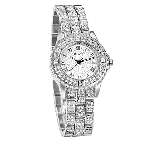 Image of JewelryWe Women Watches Silver Tone Alloy Quartz Watch Stylish Rhinestone Bling Dress Watch Wristwatches