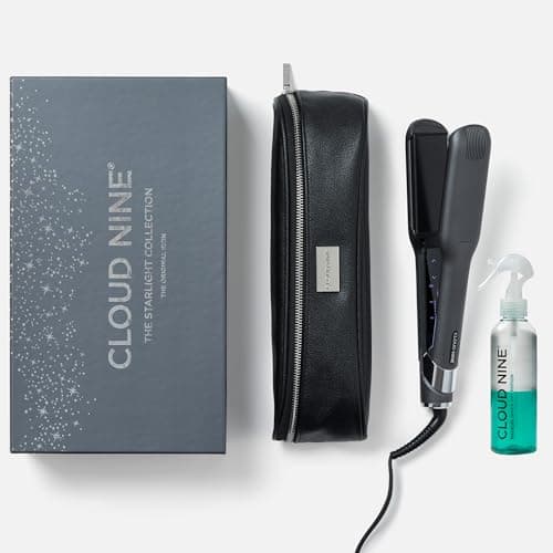 Image of CLOUD NINE The Wide Iron Hair Straightener Starlight Collection Grey | Variable Temperature Control | Revive Mode Mineral-Infused Plates | Digital Display 360° Swivel Cord | Magical Potion 200ml