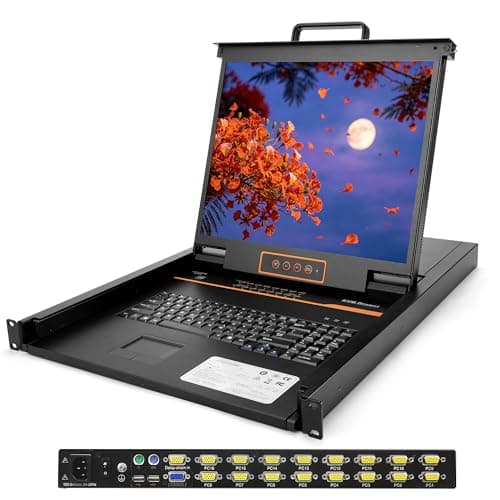 Image of 1U Rack Mount KVM Console Built-in 16 Port VGA KVM Switch, 19" Rackmount Monitor, Keyboard and Touchpad,OSD/Hotkey/Button Switching,1280X1024@60Hz, 5:4 Aspect Ratio,Incl. VGA KVM Cables, Fits 19" Rack