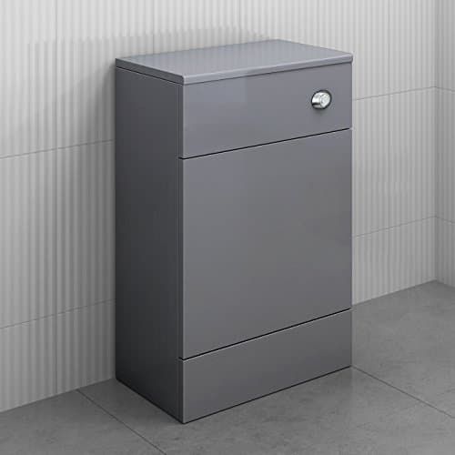 Image of iBathUK 500mm Gloss Grey White Harper Back to Wall Toilet Cupboard Unit- Grey (Flat Pack)