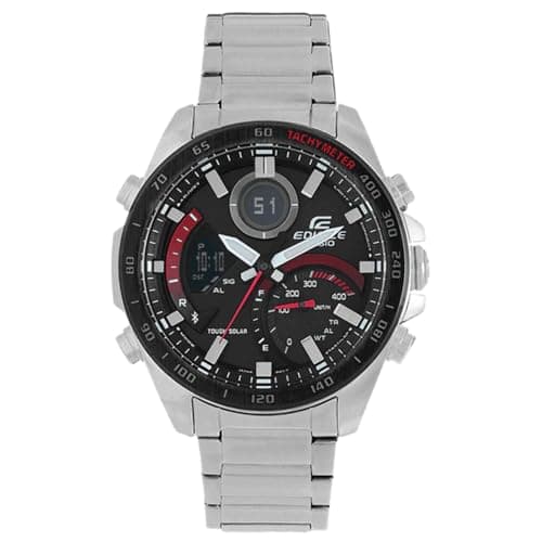 Image of Casio Gents 48.00mm Solar Watch with Black Analogue - Digital dial and Silver Metal Bracelet Strap ECB-900DB-1AER