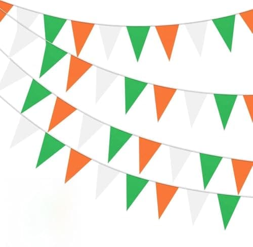 Image of St. Patrick's Day Banner - 32FT Triangular Flag Bunting, St Patricks Day Decorations Flag Bunting, Irish Themed Decorations, Irish Festival Banners for Home Party Supply (Green Orange White)