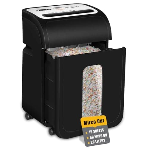 Image of Paper Shredder for Home Office, 14-Sheet 60-Mins Micro Cut Shredder with US Patented Blade,Shred Card/CD/Clip/Staple, for Home Use Heavy Duty, AUTO Jam Proof, 20 Litres Pullout Bin