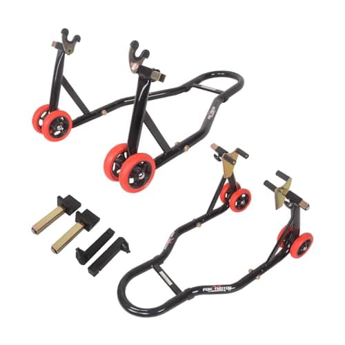 Image of Porotmotor Motorcycle Stands, Front and Rear Combo Stands with 4 Types of Adapters, Universal Motorcycle Paddock Stands Wheel Lift Stands for Parking, Maintenance, Cleaning