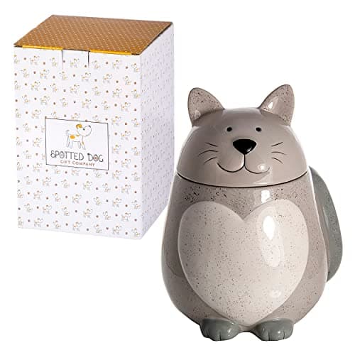 Image of SPOTTED DOG GIFT COMPANY Ceramic Storage Jar, Kitchen Canister for Food, Tea Coffee Sugar Treats, Cute Novelty Cat Themed Kitchen Accessories, Cat Gifts for Women Men (500ml, Grey)