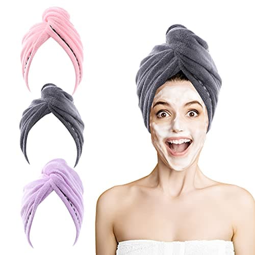Image of ROSSHINE Microfibre Hair Towel Wrap, 3 Pack Hair Towel Turban 65x25cm, Ultra Absorbent Hair Wrap Towel, Anti Frizz Quick Dry Head Towel Wrap for Women Girl Curly, Wet, Long, Short, Thick Hair