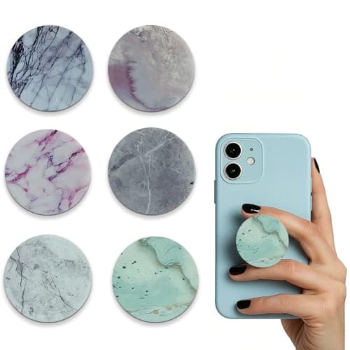 Image of Phone Grip, Set of 6 Elegant Marble-Pattern Stand for Smartphones, Multi-function Foldable Finger Kickstand Rotation Cell Phone, Finger Holder Grip, For Smartphone And Tablets