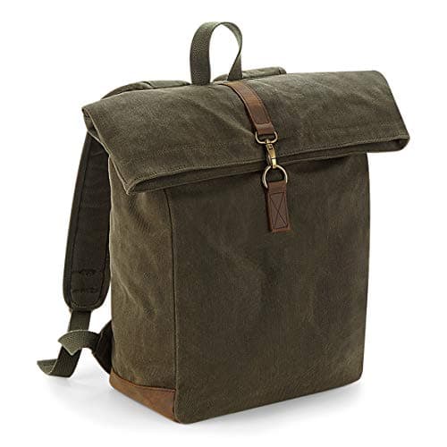 Image of Quadra Heritage Waxed Canvas Leather Accent Backpack (One Size) (Olive Green)