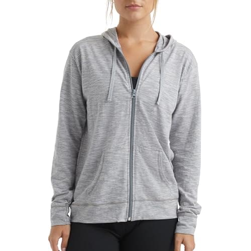 Image of Hanes Women's Jersey Full Zip Hoodie Shirt, Dada Gray Pe Heather, S