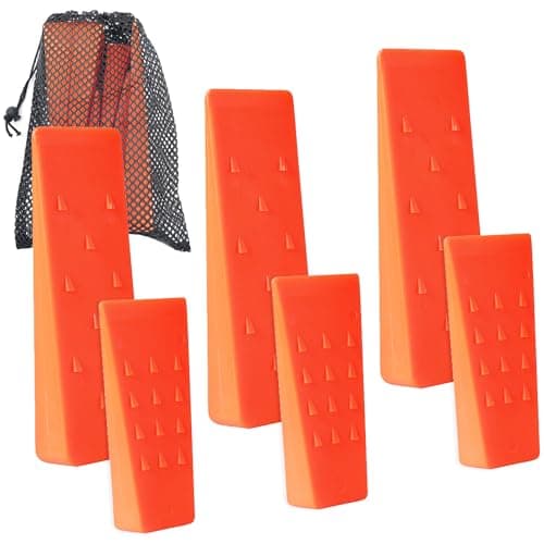 Image of 6 Pack Tree Felling Wedges with Spikes for Safe Tree Cutting – 3 Each of 8” and 5.5” Wedges with Storage Bag; 6 Felling Dogs to Guide Trees Stabilize and Safely to Ground for Loggers and Fallers