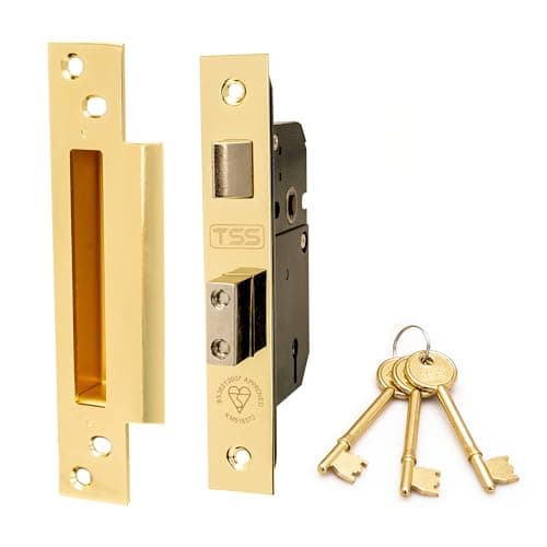 Image of TSS British Standard Mortice Sash Lock 2.5" (68mm) Brass with 3 Keys and Fixings, Insurance Approved for External Doors, British Standard BS3621:2007