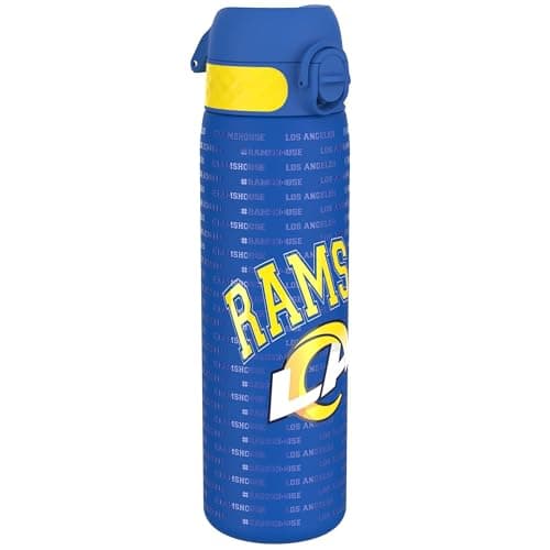 Image of Ion8 NFL Los Angeles Rams Lightweight Steel Water Bottle, 600 ml/20 oz, Non-Insulated, Leak Proof, Easy to Open, Secure Lock, Dishwasher Safe, Flip Cover, Fits Cup Holders, Metal Water Bottle