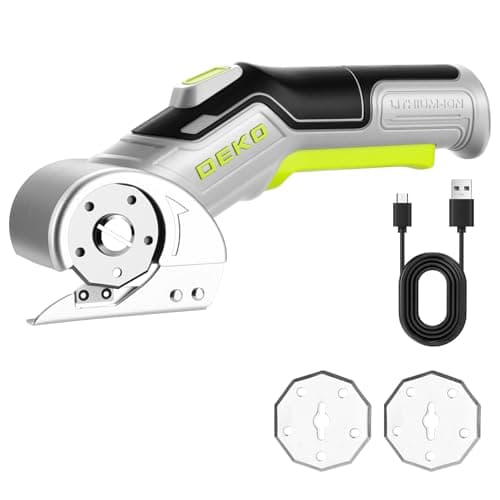 Image of Cardboard Cutter : DEKOPRO Electric Scissors for Cutting Cardboard with 2 Blades, High-Precision Carpet Cutter with Safety Lock for Carpets, Plastic, Fabric,Thin Leather